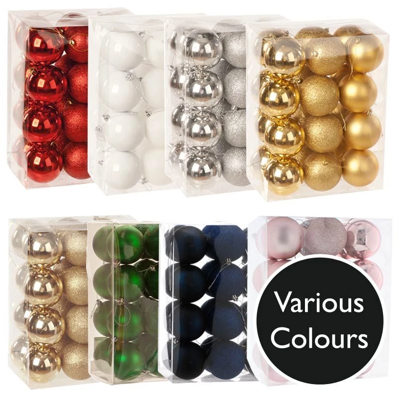 8cm Multi Finish Shatterproof Christmas Baubles (Pack Of 24)