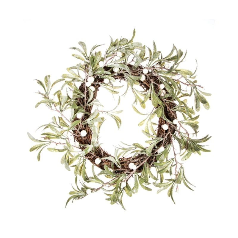 Green Mistletoe With White Berries Artificial Christmas Wreath