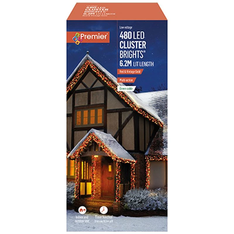 Red & Vintage Gold LED Clusterbrights With Timer