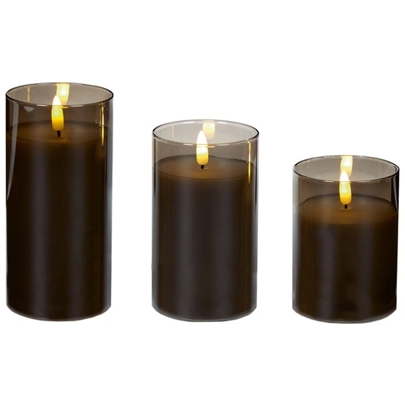 Battery LED Flickabrights Wide Glass Cup Candles With Timer - Image 3