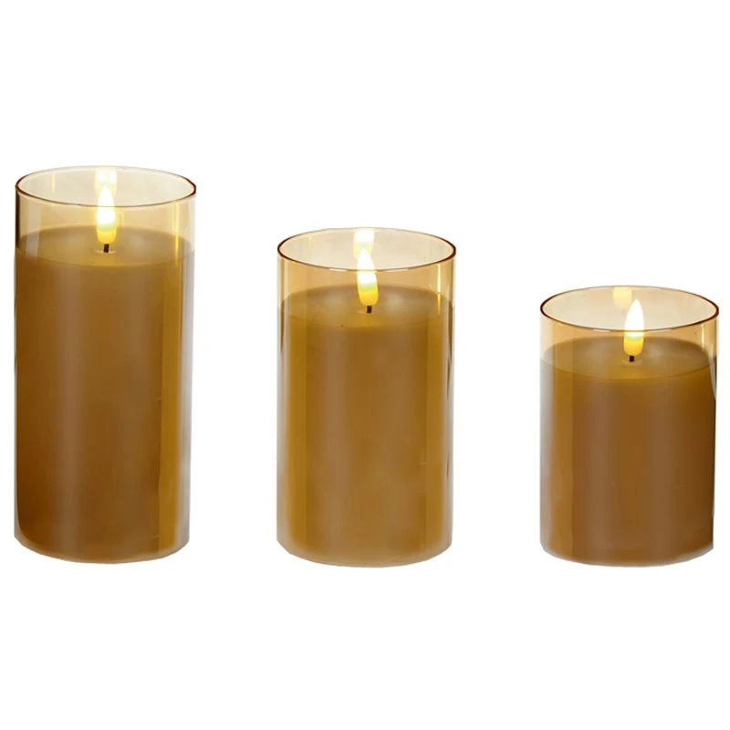 Battery LED Flickabrights Wide Glass Cup Candles With Timer - Image 5