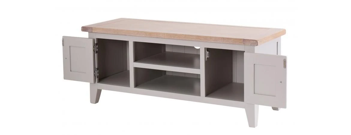 Chalked Oak/Grey 2 Door 1 Shelf TV Unit - Oak Furniture - Image 2