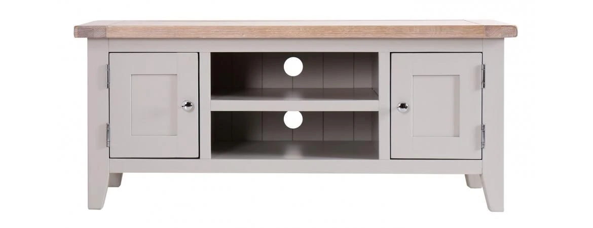 Chalked Oak/Grey 2 Door 1 Shelf TV Unit - Oak Furniture - Image 3