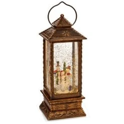 Vintage Lantern With Snowman Family LED Water Spinner